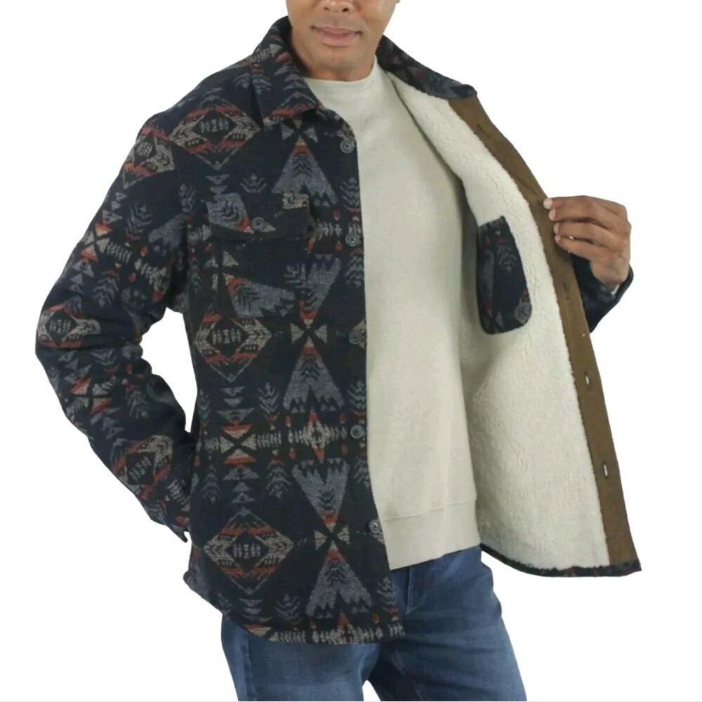 JACHS Men's S Aztec Patterned Wool Blend Heavyweight Shacket Sherpa Lined NWT
